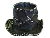 Black Leather Stitched Fedora