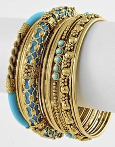 Image of Gold Turquoise Bangle Bracelets  