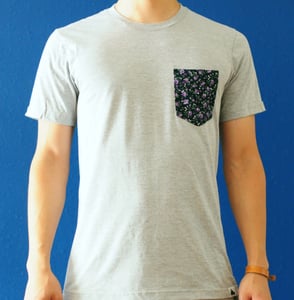 Image of Small Purple Floral Print on Grey Tee