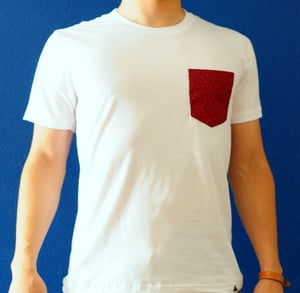 Image of Cranberry with Beige Specks Print on White Tee
