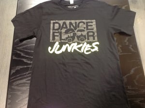 Image of Dance Floor Junkies Unisex Black Tee Neon Yellow Logo