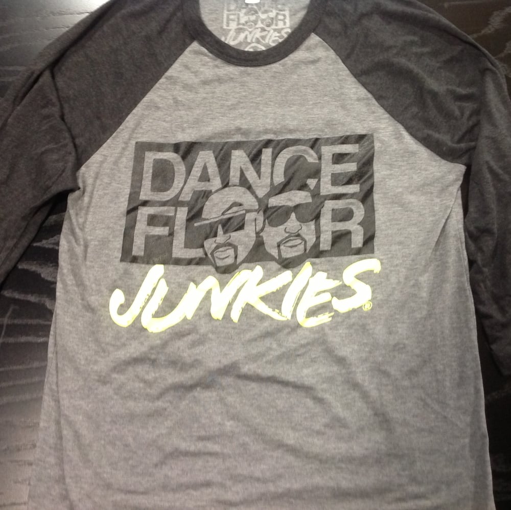 Image of Dance Floor Junkies Unisex Grey/Neon Logo Baseball Tee