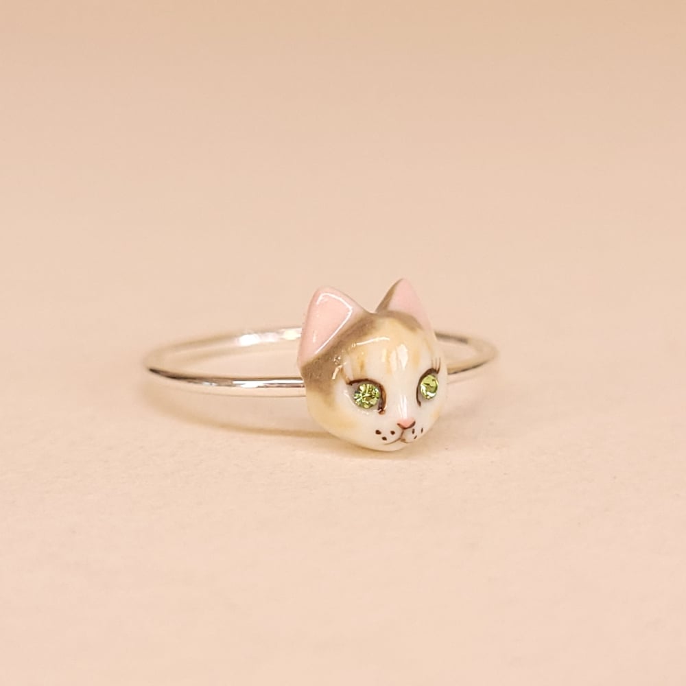 Image of Dilute Calico Porcelain & Sterling Silver Cat Ring
