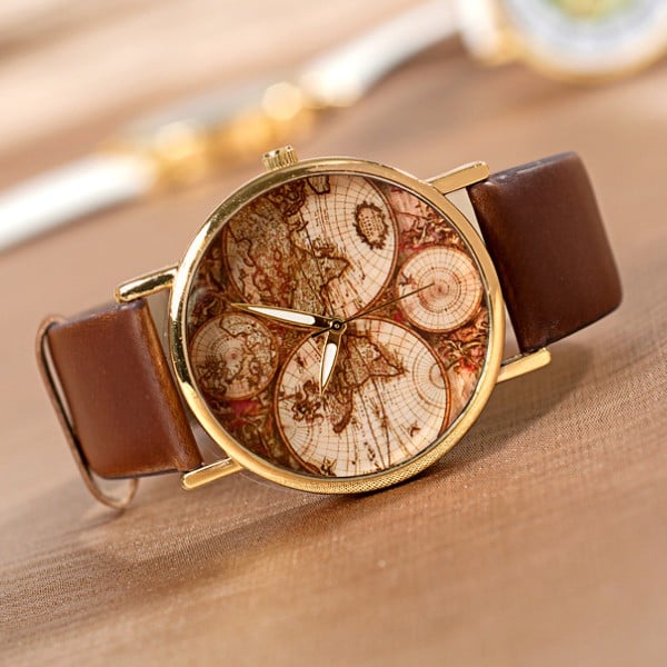 Image of Mens wristwatches World Maps Watch 5 continents Maps Printing Unisex watch Vintage Women wrist watch