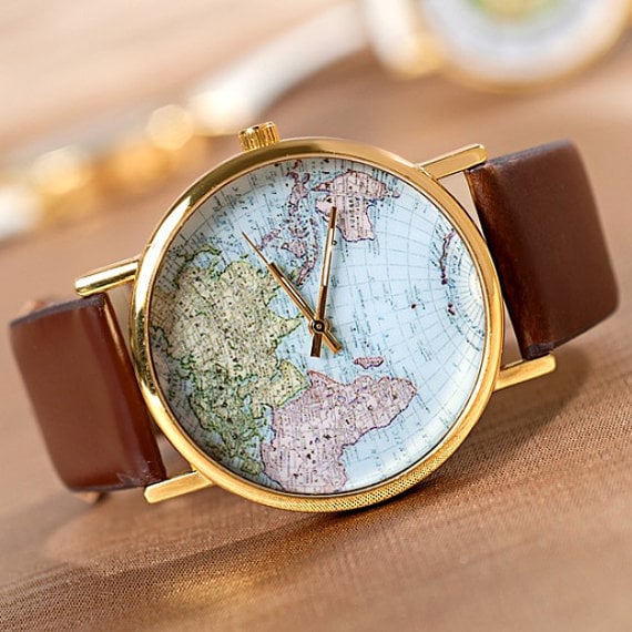 Image of Mens wristwatches World Maps Watch Unisex Maps Printing watch Vintage Women wrist watch