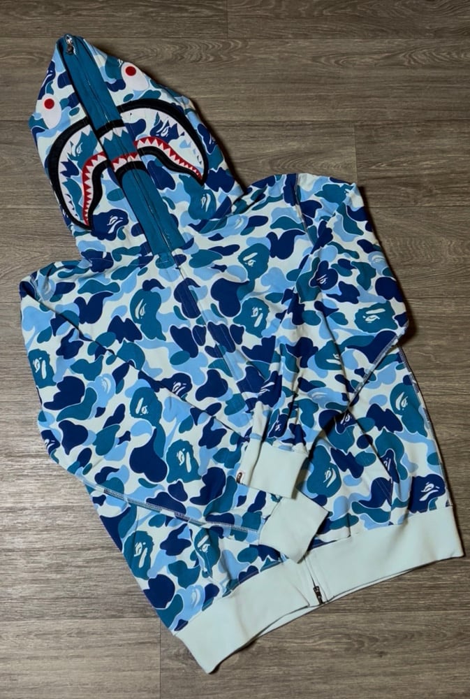 Image of BPE Blue Double Hoodie (Full ZipUp)