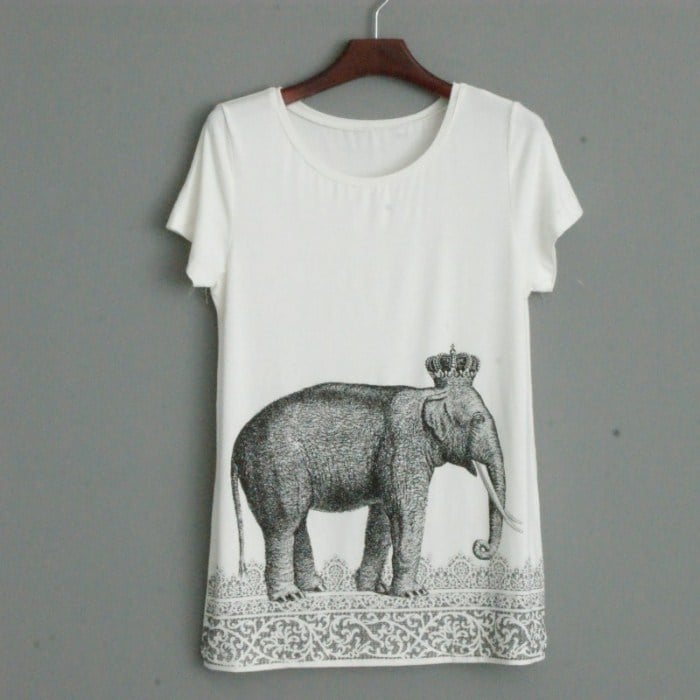 Sketch Elephant Printing Long T-shirt / ZwinZ
