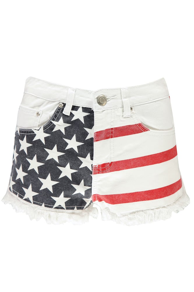 Image of USA Flag Studded Denim Shorts