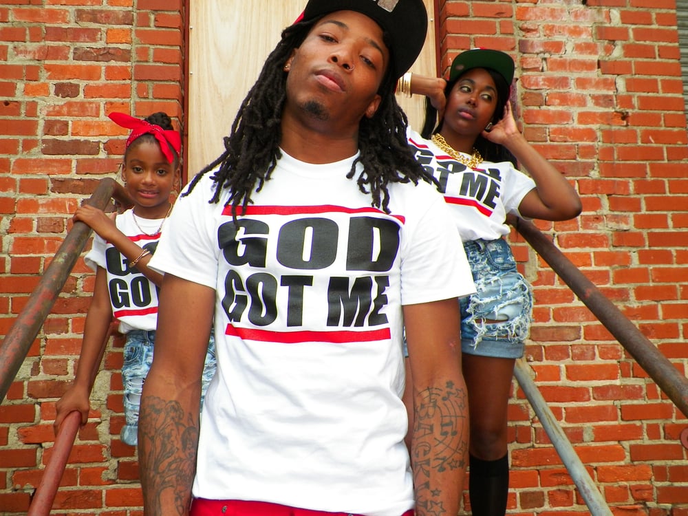 Image of "God Got Me" Men's White Crew Neck T-shirt