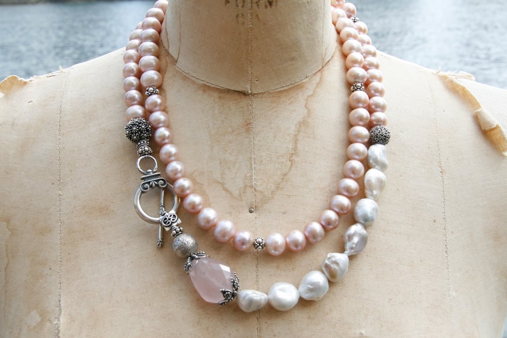 Pink Freshwater Pearl and White Baroque Pearls