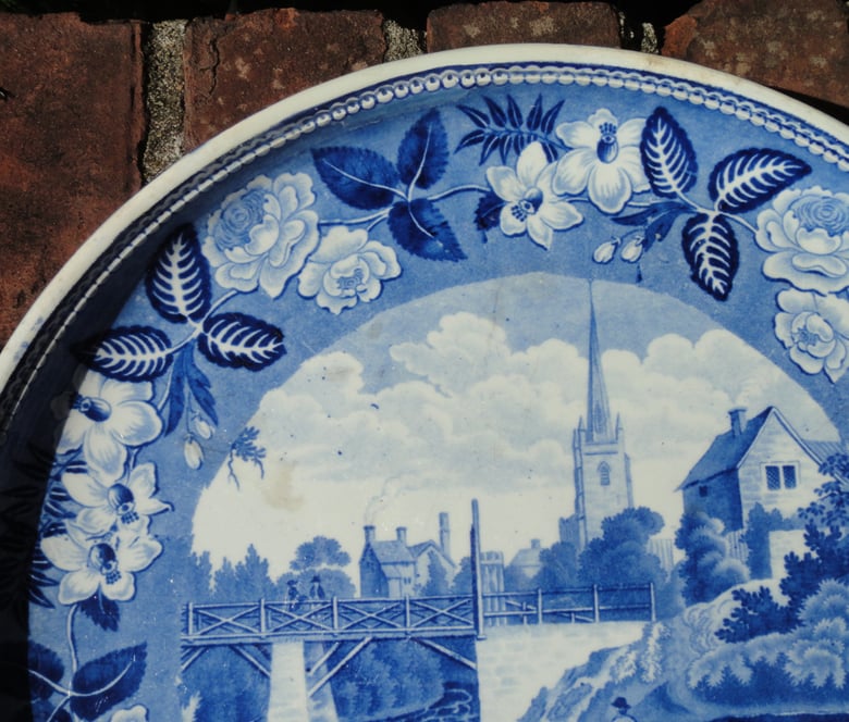 Image of A Mid 19th Century Blue and White English Transferware Cake Stand