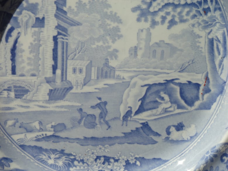Image of A Wonderful Pair of Early 19th Century English "Italian Ruins" Blue and White Transferware Plates.