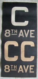 Image of 1940s IND New York Subway Sign w/Routes: C 8TH AVE, 14x28 inches