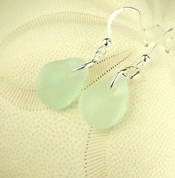 Image of Genuine Sea Glass Earrings Aqua And Sterling Silver