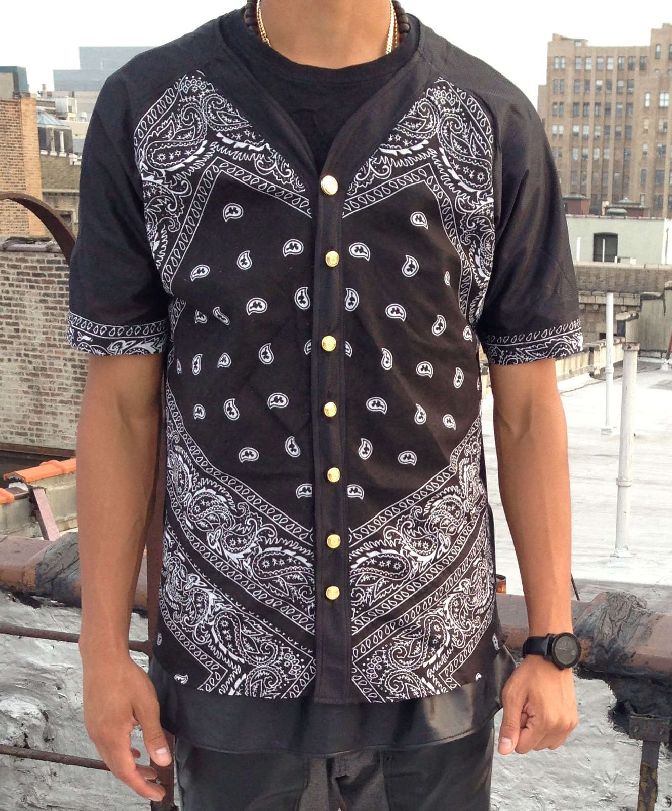 Bandana Baseball Jersey - Black Black / L