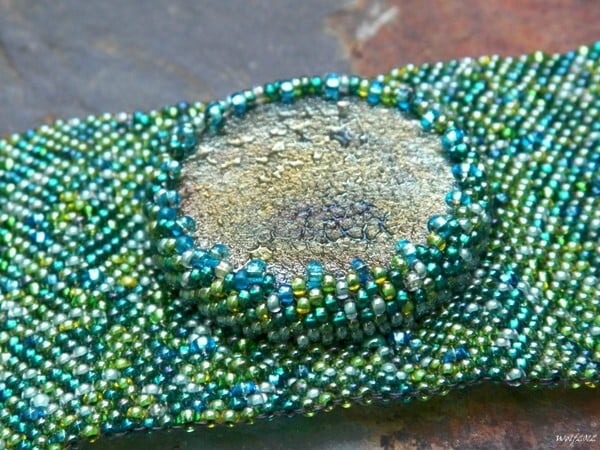 Image of SALE! DragonSkin, handmade beadwork cuff with raku cab