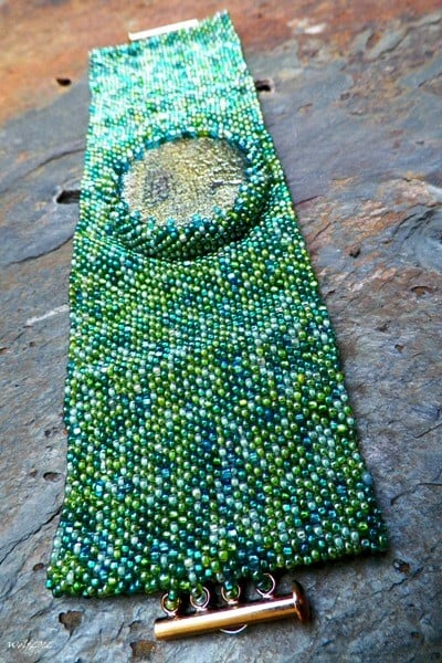 Image of SALE! DragonSkin, handmade beadwork cuff with raku cab