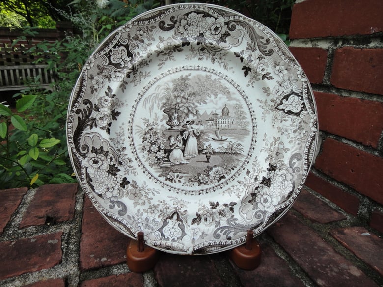 Image of A Mid-19th Century Brown and White Transferware Plate