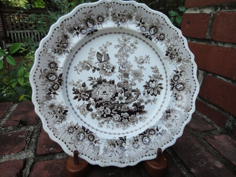 Image of Exquisite "Tuscan Rose" Brown Transfer Plate 