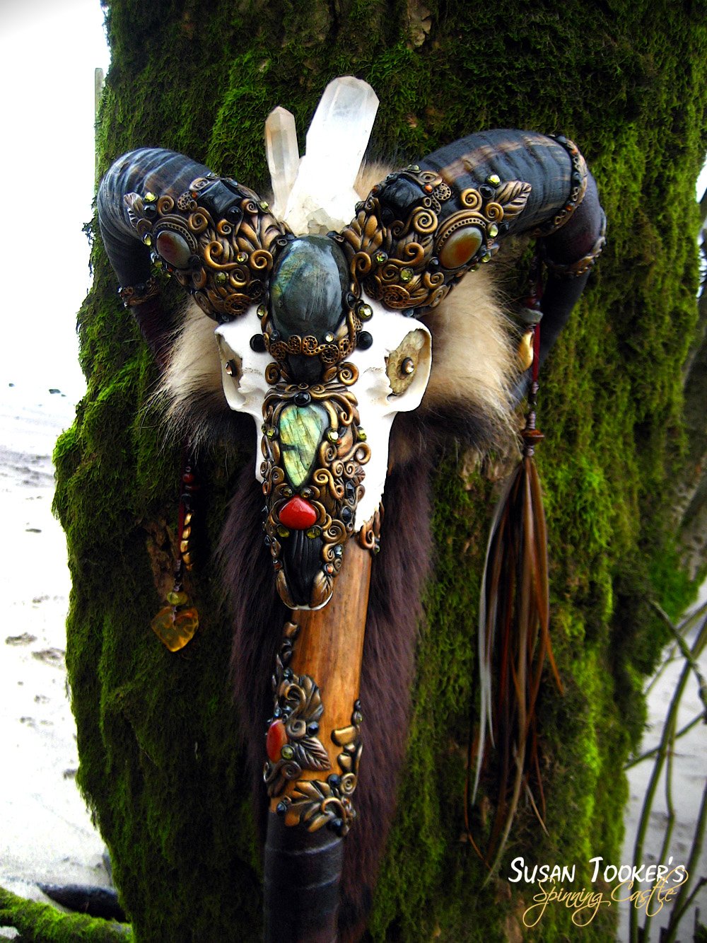 Image of SACRED RAM - Pagan Skull Staff Shaman Totem Magick Walking Stick 