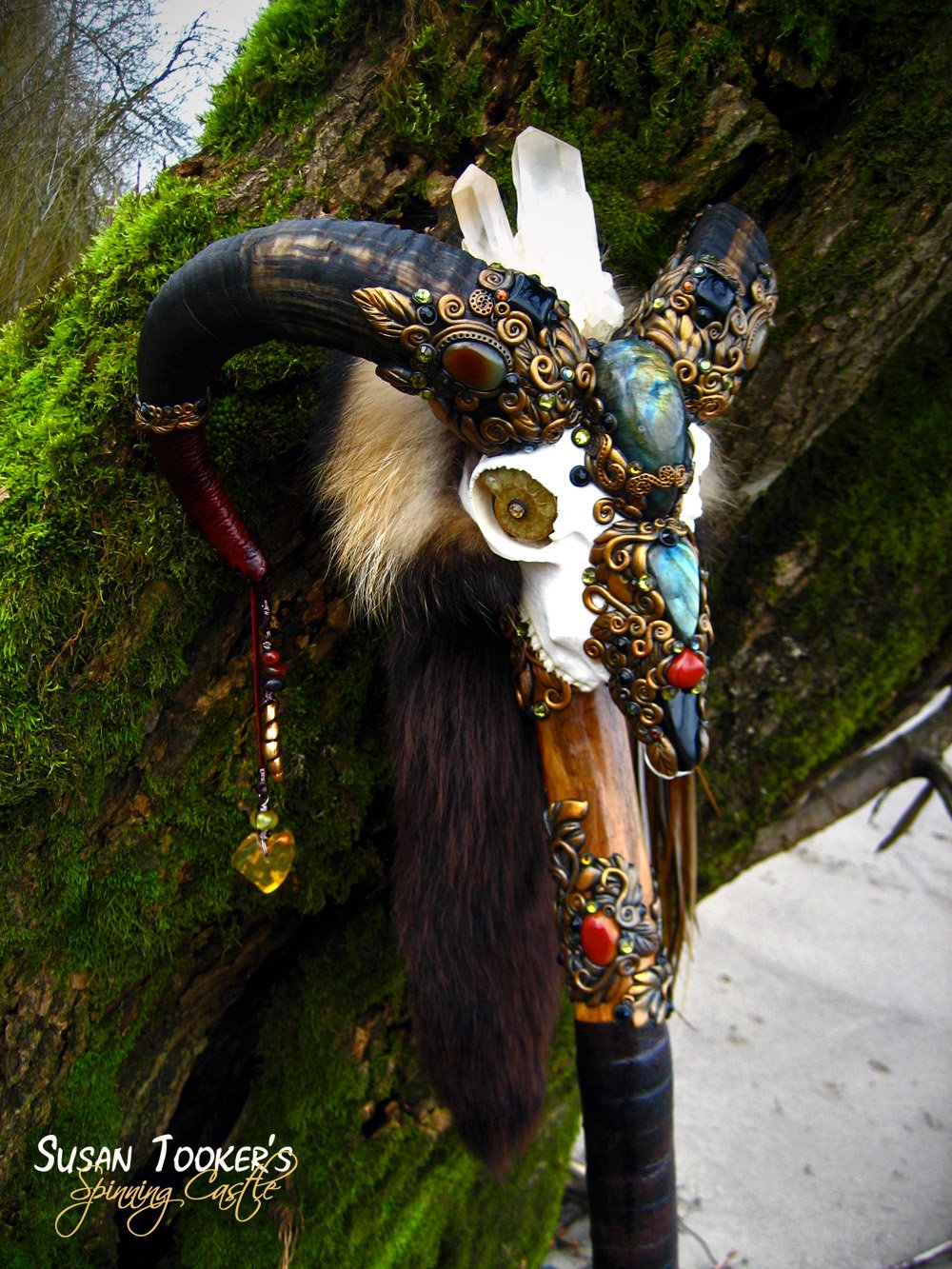 Image of SACRED RAM - Pagan Skull Staff Shaman Totem Magick Walking Stick 