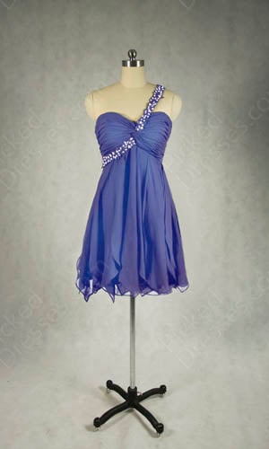 Image of Wholesale A-line One Shoulder Chiffon Short/Mini Beading Party Dress