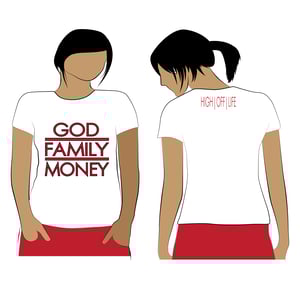 Image of Exec. Threads - Women's GOD | FAMILY | MONEY White Tee