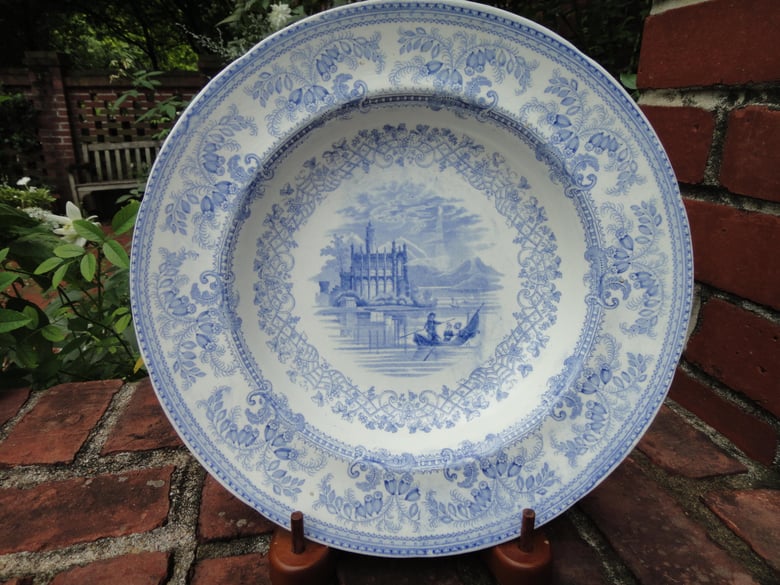 Image of An Intricately Patterned circa 1860 Blue and White Transferware Soup Plate