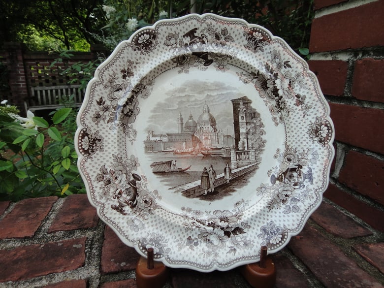 Image of An Outstanding Brown and White Transferware Plate.