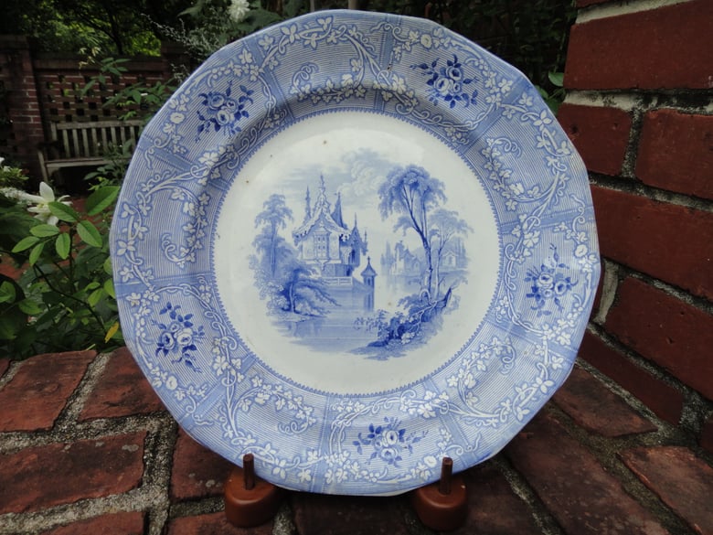 Image of A Mid 19th century Gothic Blue and White Transferware Plate