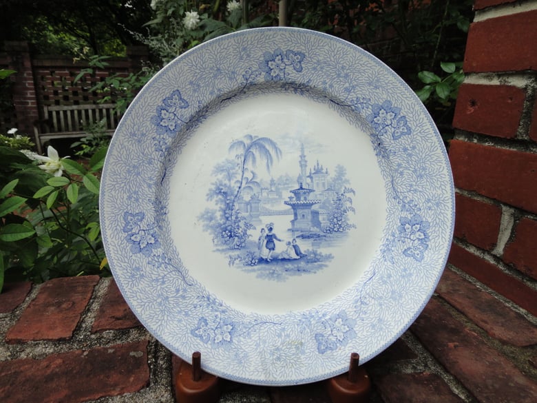 Image of A Romantic Blue and White Transferware Plate, Mid 19th Century