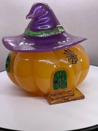 Image 1 of Resin Pumpkin Witch Hat House Jar