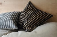 Image 2 of MARINE/GREY. PRINTED STRIPE VELVET OR LINEN with natural linen back or double sided print