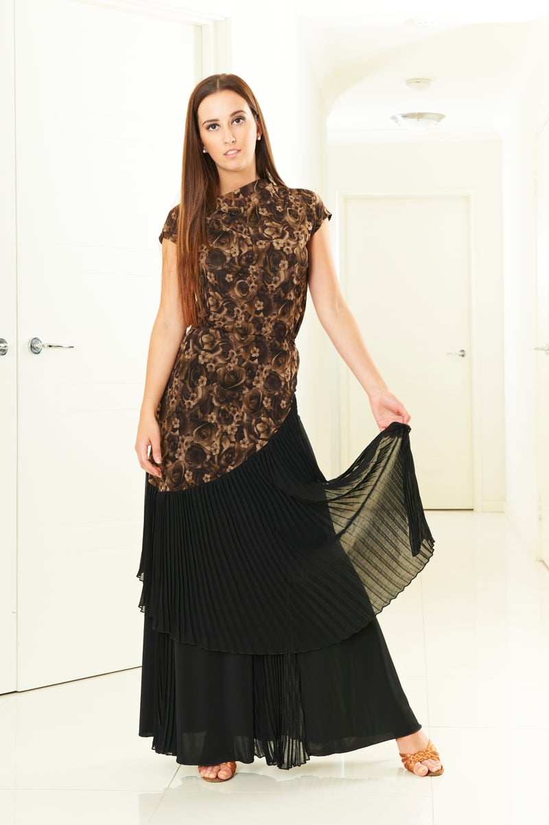 Image of Pleat Fall Skirt - Dark Rose (J3292) Dancewear latin ballroom