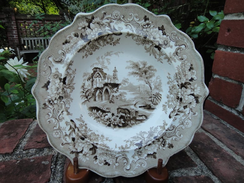 Image of A Charming Brown Transferware Soup  Plate, circa 1860
