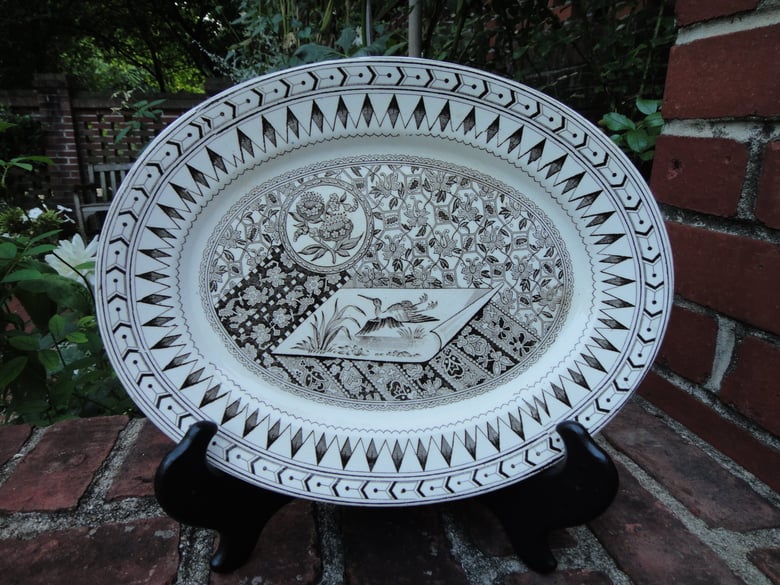 Image of A Suberb Small Aesthetic  Dark Brown/Black and White Transferware  Platter