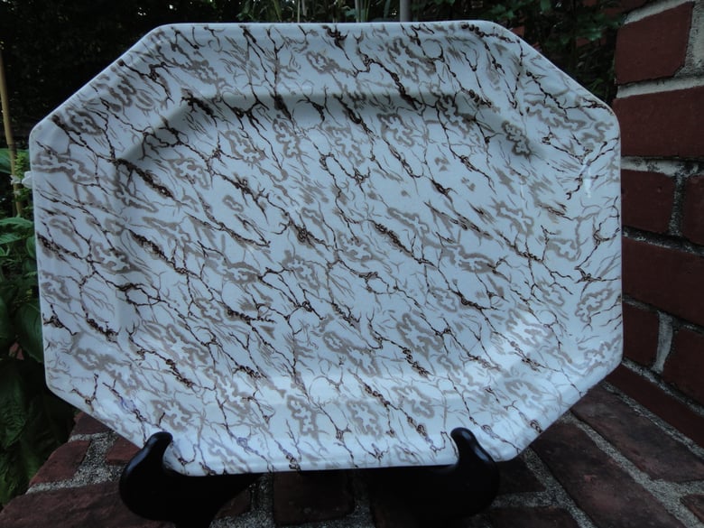 Image of A Wonderfully Rare Small Brown and White "Marble" Platter