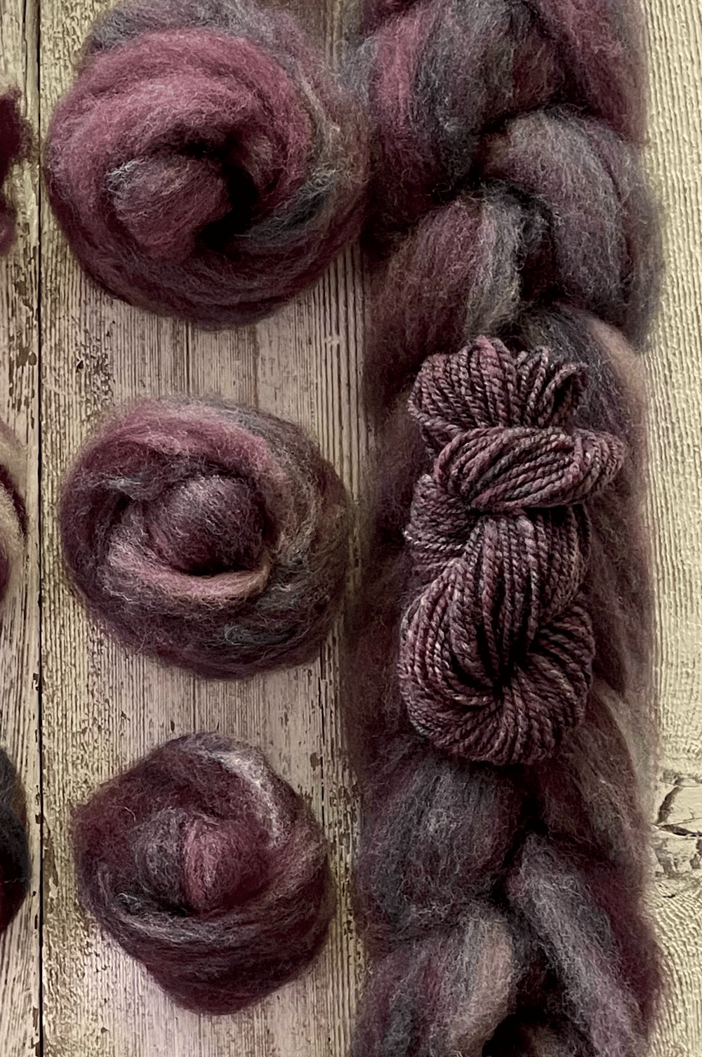 3.2 oz. • Ivy & Wine (Heathered): on Gulf Coast Native, Falkland, Cheviot, Targhee, bamboo, silk