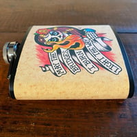 Image 5 of Day of the Dead Flask “May The Bridges I Burn” Tattoo Art 6 Oz