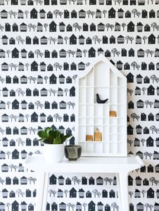 Image of  Smalltown wallpaper in charcoal black 