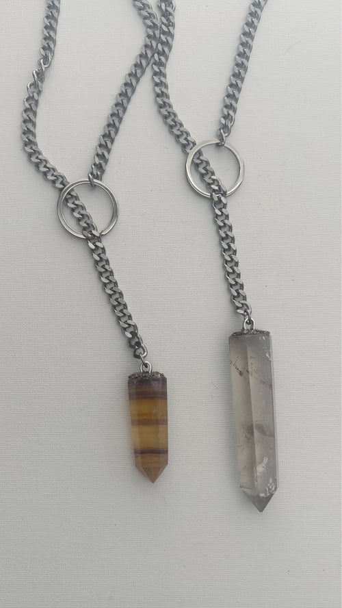 Image of AMINA Silver • Amber Fluorite Lariat Necklace