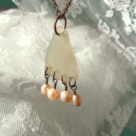 Image of Pink Fresh Water Pearl & Sea Glass Necklace