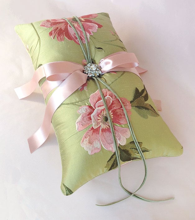 Image of Diana Peony Embroidered Silk Ring Bearer Pillow