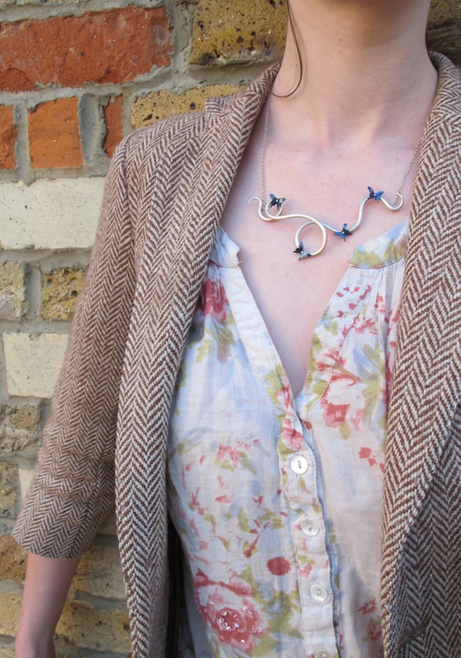 Springtime Butterfly twisting vine necklace