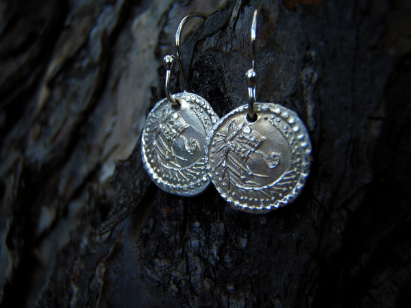 Image of Anglo Saxon 'Coiled Wolf' Coin Earrings