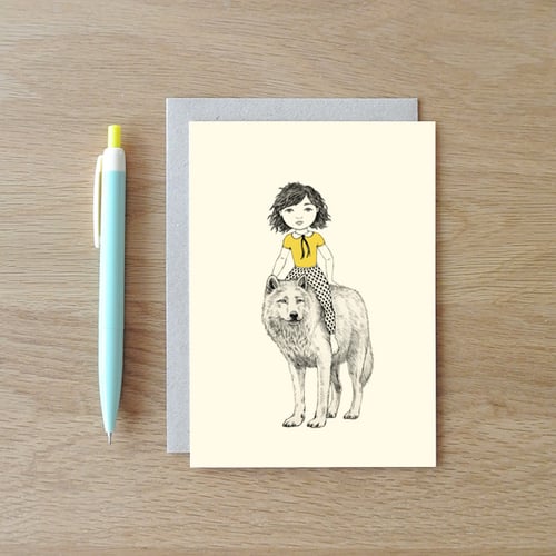 Image of Carte postale Fille et loup + enveloppe