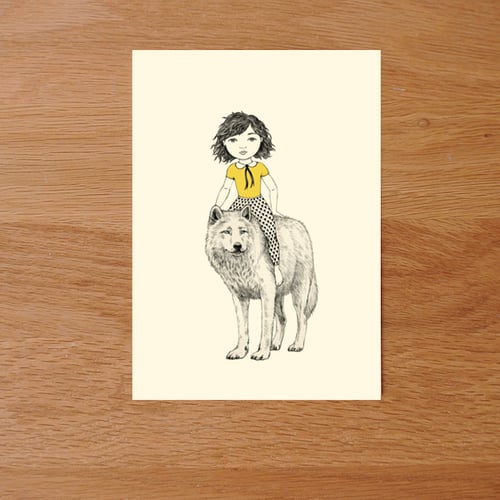 Image of Carte postale simple Fille et loup