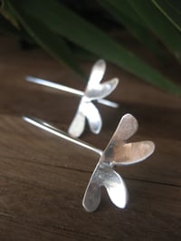 Image 3 of Double heart leaf forged sterling silver hook earrings