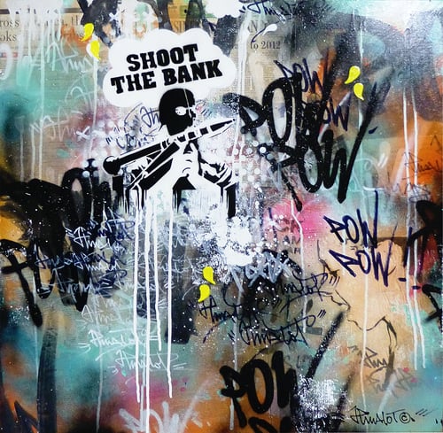 Image of SHOOT THE BANK ON CANVAS 80x80cm