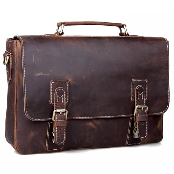 Image of Vintage Handmade Crazy Horse Leather Briefcase Messenger 13" 14" Laptop / 13" 15" MacBook Bag (n14)